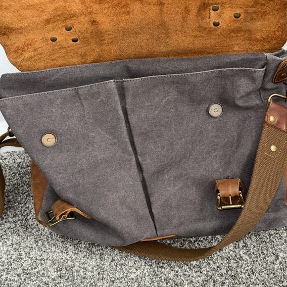 Cow Leather Studio Wax Canvas Leather Briefcase Vintage Crazy Horse Messenger Ba - Picture 6 of 8